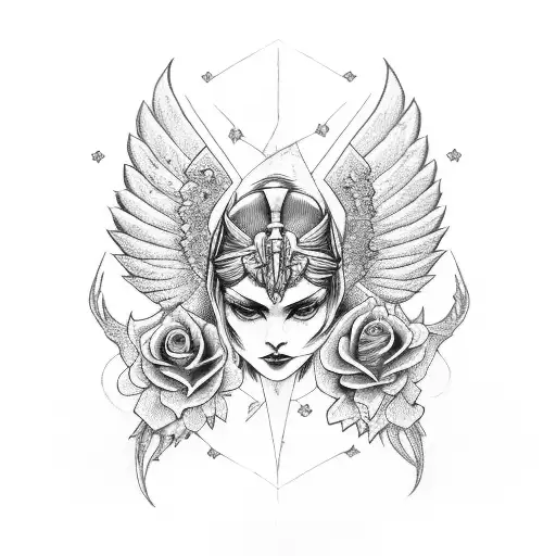 999 with wings and halo on top with rose  tattoo design idea