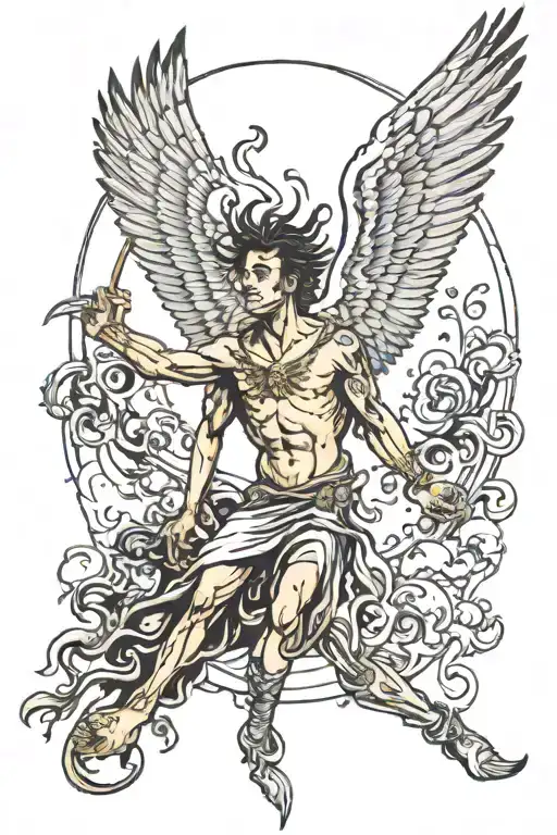 Icarus falling heads first, between the sun and the sea, but a big smile is plastered on his face, a trail of tears too tattoo design idea