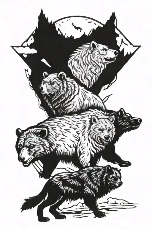 bear, bison and wolf tattoo design idea