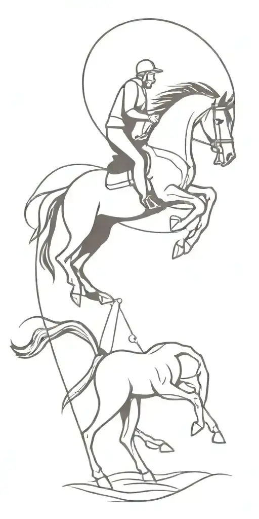 man riding black horse goes through fire coming tattoo design idea