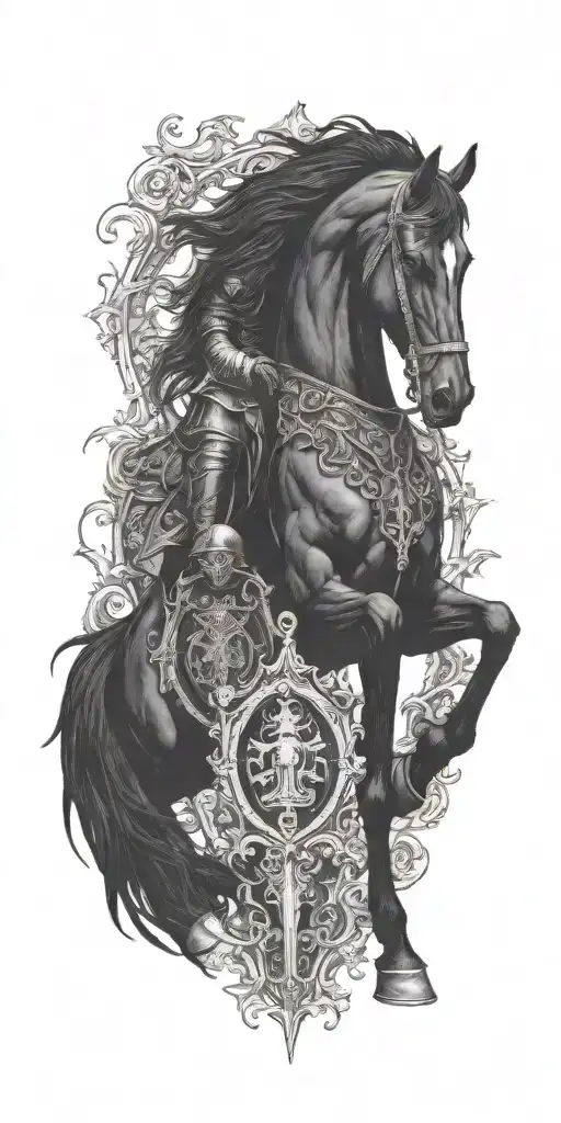 knight on black  horse tattoo design idea