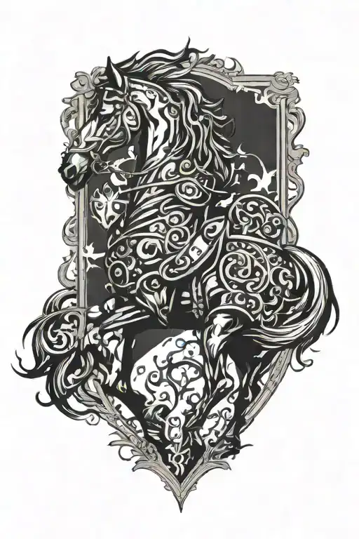 horse, fire, knight holding tattoo design idea