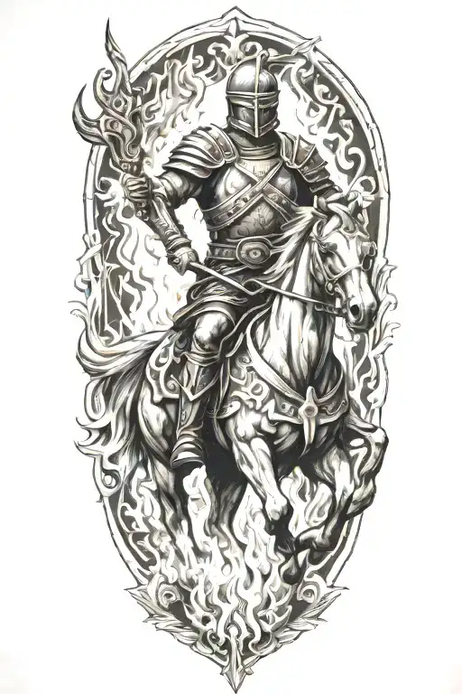roman soldier riding on fire flames  tattoo design idea