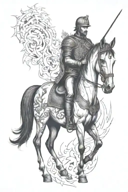 Achaemenians and black horse and flame tattoo design idea