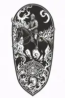 Incorporate Achaemenian symbols and motifs into a horse rider going through fire and flames   tattoo design idea