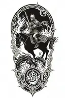 Incorporate Achaemenian symbols and motifs into a horse rider going through fire and flames   tattoo design idea
