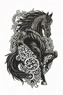 black  horse, fire, knight holding tattoo design idea