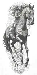 iranian soldier black horse rider goes into fire  tattoo design idea