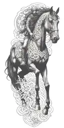 iranian soldier black horse rider goes into fire  tattoo design idea