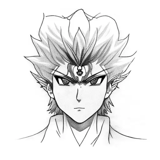 A blackwork tattoo of sukuna's face with anime jujutsu inspired background tattoo design idea