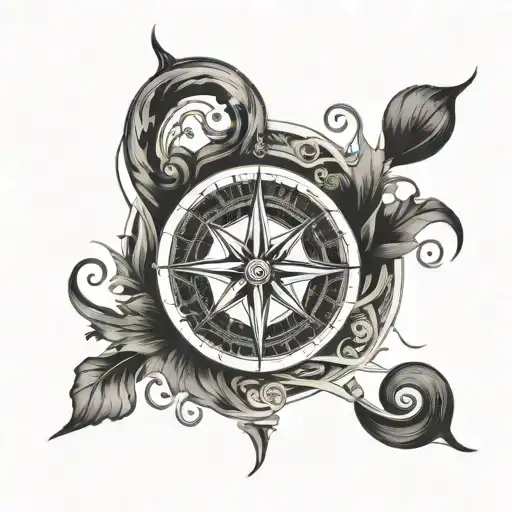 A compass rose intertwined with swirling seaweed tattoo design idea