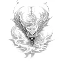 St Michael battling a dragon in a dotwork style tattoo design idea