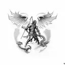 St Michael battling a dragon in a dotwork style tattoo design idea