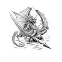 St Michael battling a dragon in a dotwork style tattoo design idea