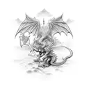 St Michael battling a dragon in a dotwork style tattoo design idea