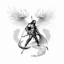 St Michael battling a dragon in a dotwork style tattoo design idea