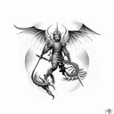 St Michael battling a dragon in a dotwork style tattoo design idea