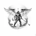 St Michael battling a dragon in a dotwork style tattoo design idea