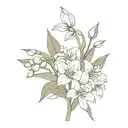 side view of a small, simple drawing flower bouquet of a lily of the valley and narcissus and aster and chrysanthemum tattoo design idea