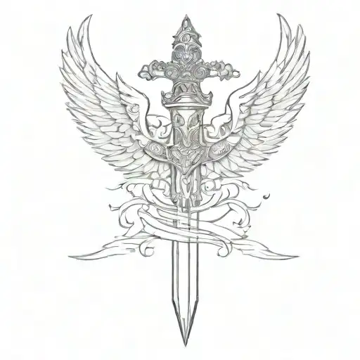 A sketch of a sword with wings, symbolizing your leadership qualities and love for the sword tattoo design idea
