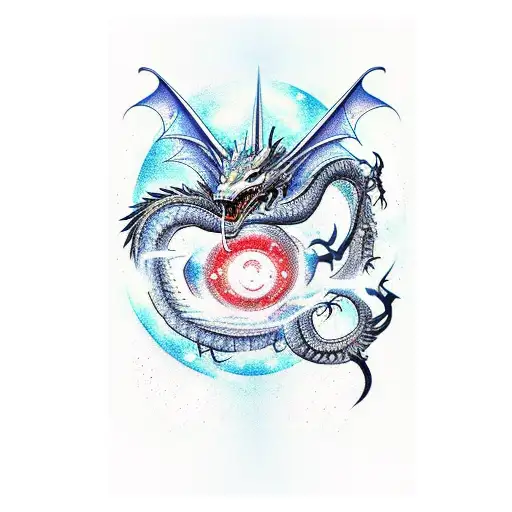 Futuristic dragon with superpowers soaring through a galaxy tattoo design idea