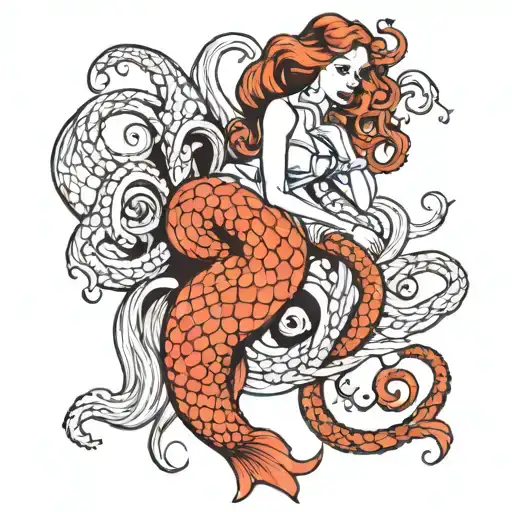 A traditional sailor's tattoo design featuring a mermaid with octopus tentacles. old school  tattoo design idea