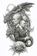 dragon kill putin whit hitler on moon phases tattoo design idea