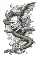 dragon kill putin whit hitler on moon phases tattoo design idea