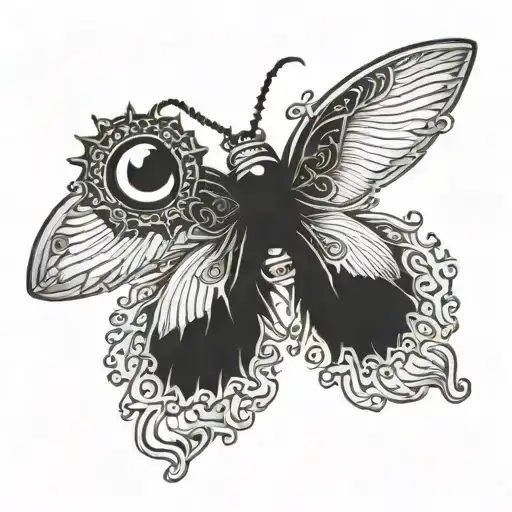 a substance with eyes without wings and with teeth and hearts tattoo design idea