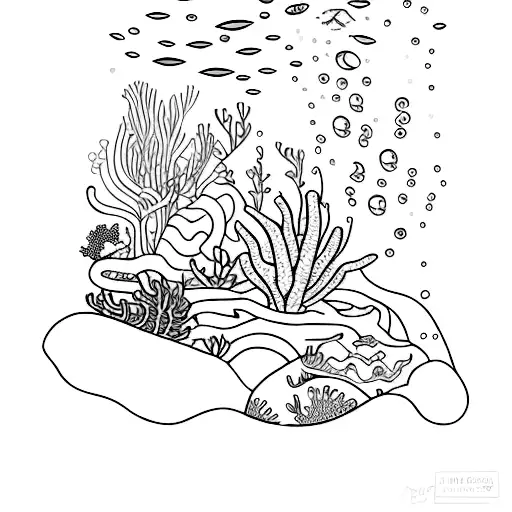 A scuba diver exploring a hidden underwater garden filled with vibrant tropical plants tattoo design idea