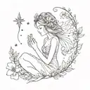 bohemian book celestial flowers fairy  tattoo design idea