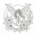 bohemian book celestial flowers fairy  tattoo design idea