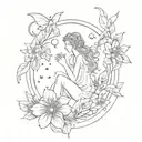 bohemian book celestial flowers fairy  tattoo design idea