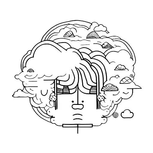 person with cloud-shaped head tattoo design idea