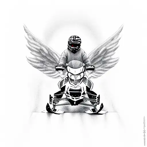 angel riding snowmobile tattoo design idea