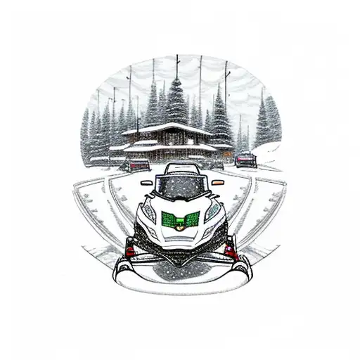 snowmobile in the mountains with license plate that says 2004 tattoo design idea