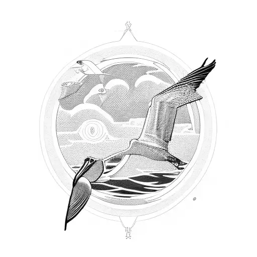 runabout style boat with a pelican driving it tattoo design idea