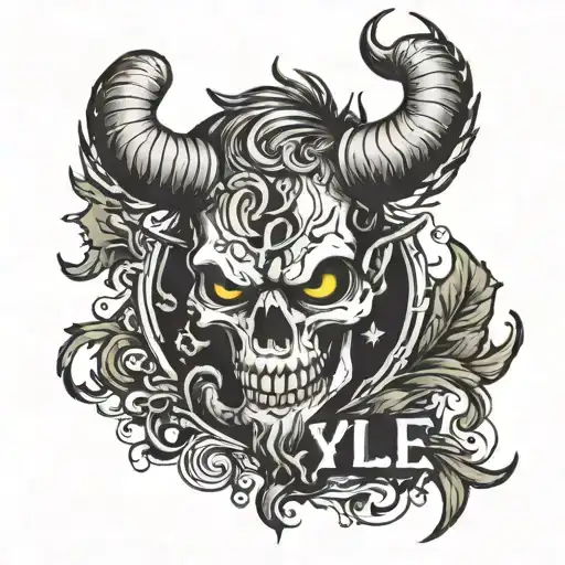 the name Kyle with devil horns and tail wrapped tattoo design idea