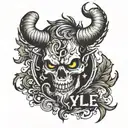 the name Kyle with devil horns and tail wrapped tattoo design idea