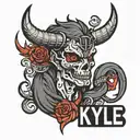 the name Kyle with devil horns and tail wrapped tattoo design idea