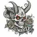 the name Kyle with devil horns and tail wrapped tattoo design idea