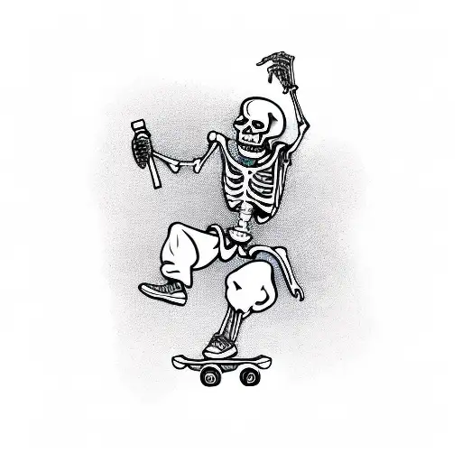 skeleton on a skateboard drinking tattoo design idea
