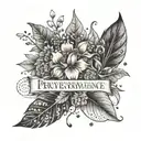 A quote about perseverance surrounded by intricate botanical elements, representing motivation and growth tattoo design idea