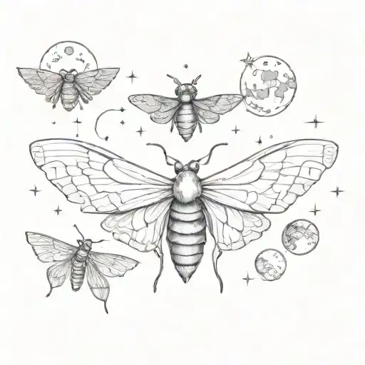 moth and moon phases tattoo design idea