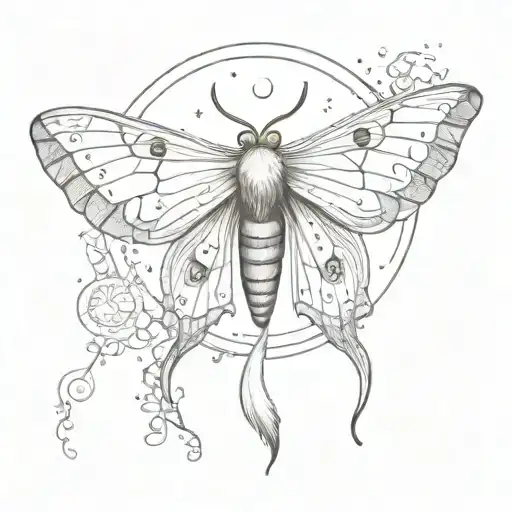 moth and moon tattoo design idea