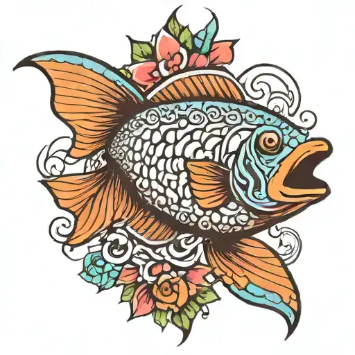 bible scripture, coi fish in vibrant tattoo design idea