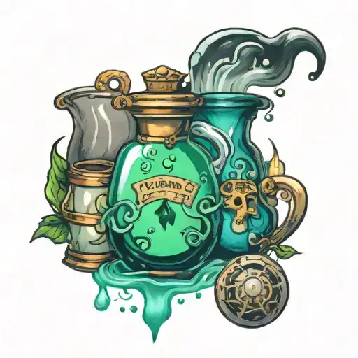 health and mana Potion wit Magic effects  tattoo design idea