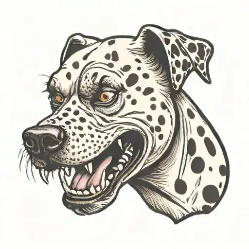 angry evil dalmatian with snarling teeth and aggressive features, mean expression  tattoo design idea