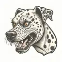 angry evil dalmatian with snarling teeth and aggressive features, mean expression  tattoo design idea
