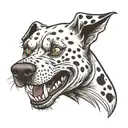 angry evil dalmatian with snarling teeth and aggressive features, mean expression  tattoo design idea